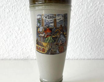 Jarra de cerveza vintage de 0,5 L, "El Carpintero", Steffel Alemania, trofeo de cerámica, motivo artesanal, jarra de cerveza grande, regalo para hombre, decoración de bar