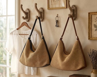 Woven Hobo Bag, Straw Shoulder Bag, Boho Summer Beach Tote Purse