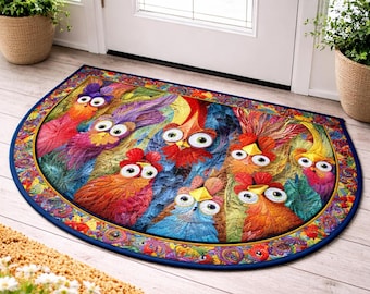 Felpudo divertido con diseño de gallina, alfombra colorida con gallo, decoración rústica y original, felpudo divertido con animales para la entrada, decoración maximalista para el hogar, idea de regalo única.