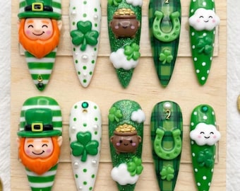 Paznokcie 3D z nadrukiem na Dzień Świętego Patryka | Kawaii Shamrock Nail Art