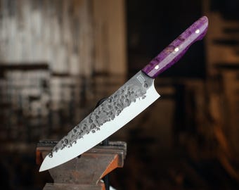 Handmade Gyuto Chef Knife N690 Steel – Japanese Style Kitchen Knife, Forged Blade with Karelian Birch Handle
