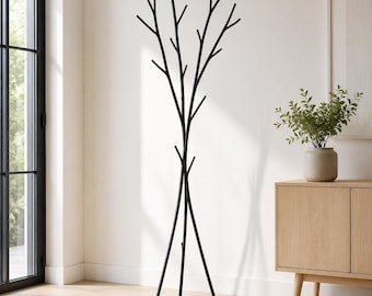 Modern Tree Coat Rack, Black Metal Floor Coat Stand, Minimalist Forged Steel Hallway Hanger, Entryway Clothes Rack