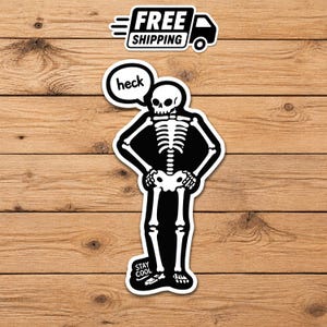 Tiny Skeleton Sticker, Cute Spooky Vinyl Decal, Waterproof Gothic Skull Sticker for Laptop, Water Bottle, Kindle & Journal