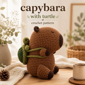 low Sew Capybara Crochet Pattern with Turtle Backpack, Amigurumi Capybara Pattern, Low Sew Crochet Animal, Plushie Pattern PDF
