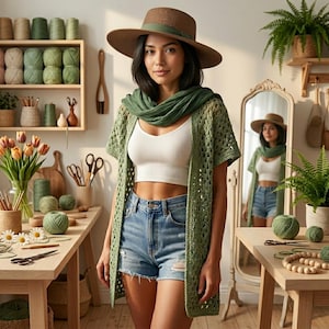 Häkelanleitung für einen Kimono, Boho-Spitzencardigan (PDF), einfaches Strandkleid für den Sommer, Größen XS-4XL, Anleitung für einen bodenlangen, genähten Duster