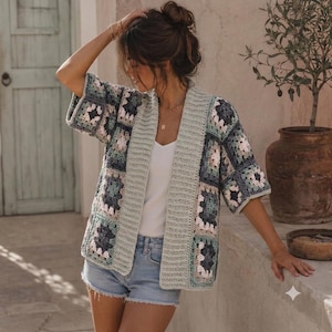 Cardigan quadrato da nonna all'uncinetto / Maglione esagonale da nonna adatto ai principianti (PDF) / Guida fotografica dettagliata passo passo / Taglie dalla XS alla 5XL