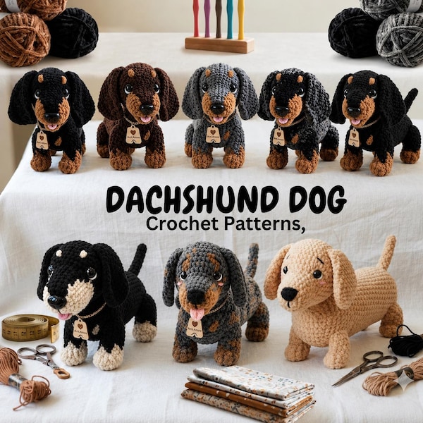 Patrón de ganchillo de perro salchicha - Tutorial realista de amigurumi de perro salchicha - Patrón detallado de ganchillo de cachorro en PDF - Regalo de peluche de perro salchicha hecho a mano