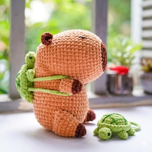 No Sew Capybara Crochet Pattern with Turtle Backpack, Amigurumi Capybara Pattern, Low Sew Crochet Animal, Plushie Pattern PDF