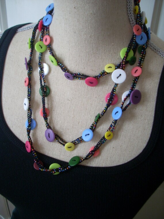 Items similar to Crochet OpenEnded Multi Colored Button Necklace with