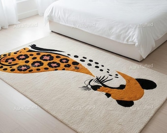 Alfombra de leopardo tejida a mano, alfombra de guepardo, alfombra tejida con estampado animal, alfombra abstracta moderna, alfombra decorativa de lana hecha a mano, decoración de dormitorio de lujo