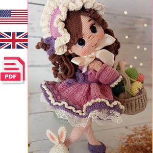 Crochet Easter Girl Doll Pattern, Vintage Dress Amigurumi Toy (PDF Download)