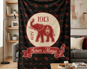 Personalized Delta Sigma Theta Flannel Blanket, DST Elephant Sorority Throw, Greek Letters Gift