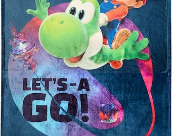 Super Mario Galaxy Movie Flannel Blanket, Yoshi Mario Print