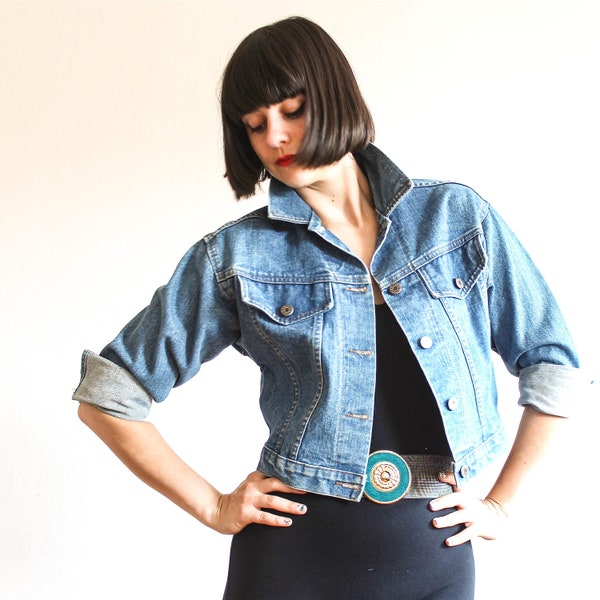 denim jacket cropped 80s jean jacket s-m