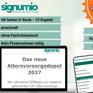 Könnte beinhalten: Ein digitaler Ratgeber mit dem Titel Das neue Altersvorsorgedepot 2027, bestehend aus einem 48-seitigen E-Book mit 10 Kapiteln, einem Excel-Rechner für die Altersvorsorge und Texten zu Berechnungen für die Altersvorsorge.