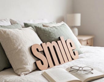 Scritta decorativa da parete "sorriso" | Decorazione murale fatta a mano | Decorazione per la casa per il tuo angolo preferito