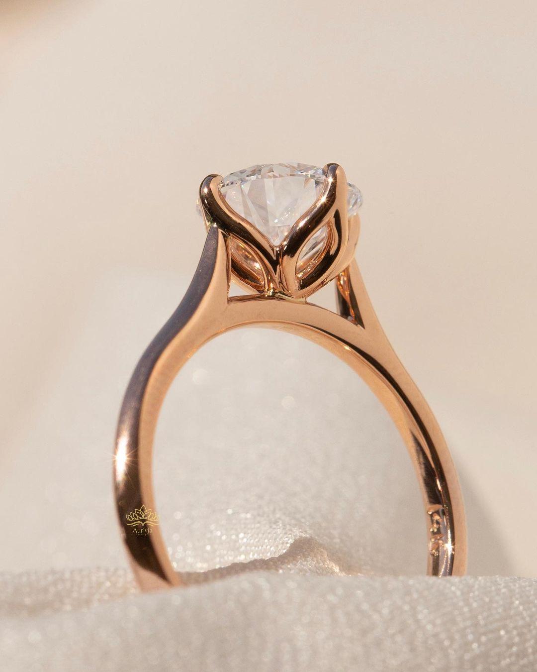 Solitaire Round Diamond Engagement Ring, 18K Rose Gold Wedding Jewelry ...