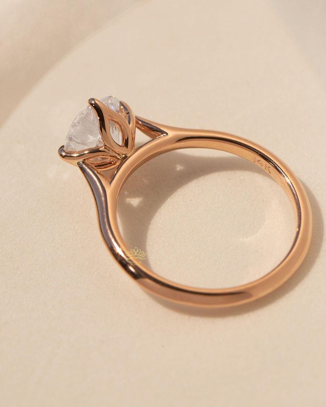 Solitaire Round Diamond Engagement Ring, 18K Rose Gold Wedding Jewelry ...