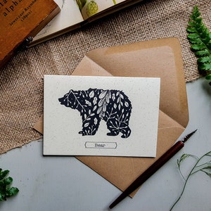 Bear Illustration Greeting Card, Animal Greeting Cards, Woodland Art, Recycled Greeting Card, Bear Art Card, Blank Greeting Cards