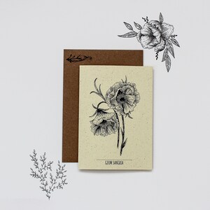 Geum Sangria - Carte de vœux d’illustration botanique (fr) Carte de vœux recyclée (fr) Carte d’art floral (fr) Cartes de vœux florales