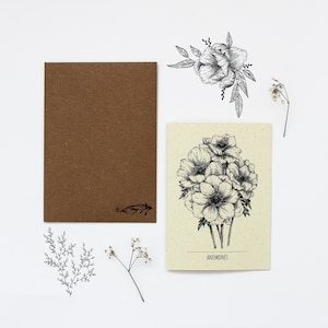Anémona - Tarjeta de felicitación de ilustración botánica / Tarjeta de felicitación reciclada / Tarjeta de arte floral / Tarjetas de felicitación florales