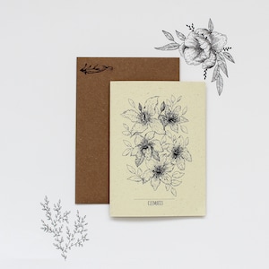 Clématite - Carte de vœux d’illustration botanique | Carte de voeux recyclée | Carte d’art floral | Cartes de vœux florales
