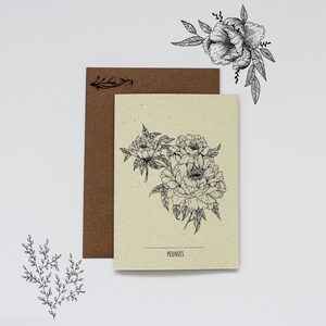 Pivoine - Carte de vœux d’illustration botanique (fr) Carte de vœux recyclée (fr) Carte d’art floral (fr) Cartes de vœux florales
