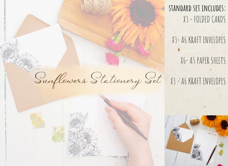 Penpal Writing Paper Set Floral Stationery Set Sunflower Letter Set Stationery Gift Set Botanical Writing Set with Envelopes