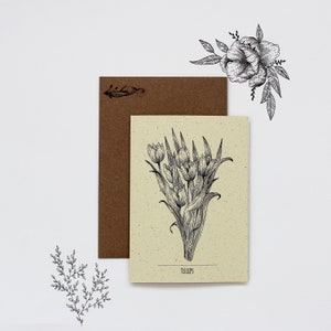 Tulipes Botanical Illustration Carte de voeux | Carte de voeux recyclée | Carte d’art floral | Cartes de vœux florales