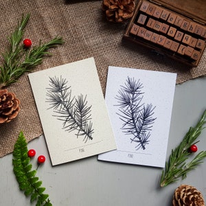Biglietti di Natale Pino-Botanico / Set di biglietti d'auguri riciclati / Biglietti d'arte di Natale / Biglietti di auguri di Natale naturali