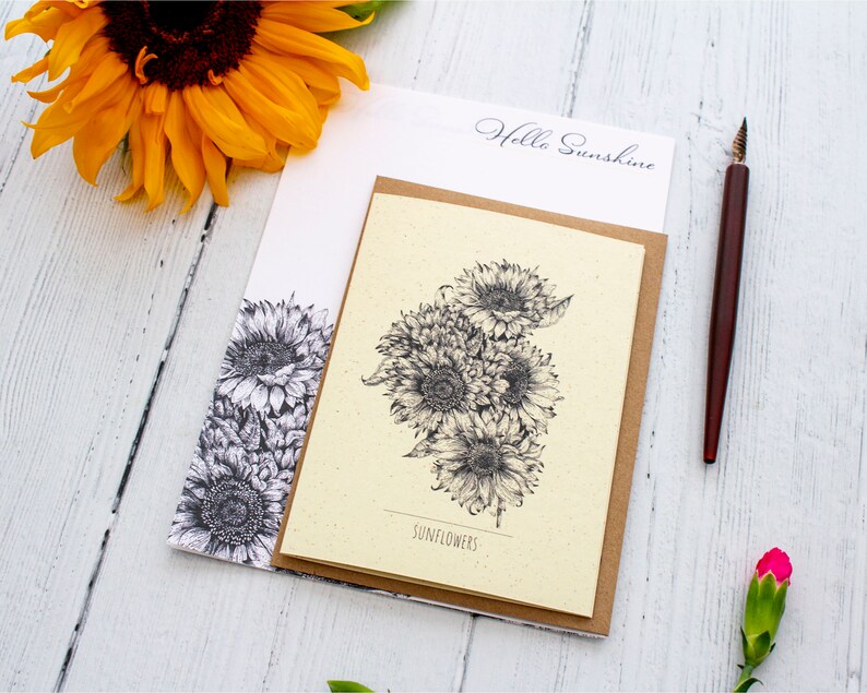 Penpal Writing Paper Set Floral Stationery Set Sunflower Letter Set Stationery Gift Set Botanical Writing Set with Envelopes