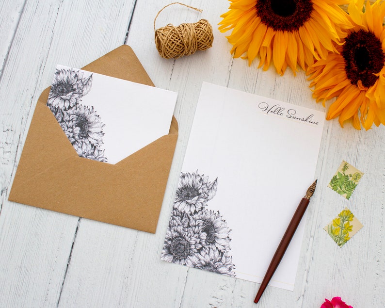 Penpal Writing Paper Set Floral Stationery Set Sunflower Letter Set Stationery Gift Set Botanical Writing Set with Envelopes