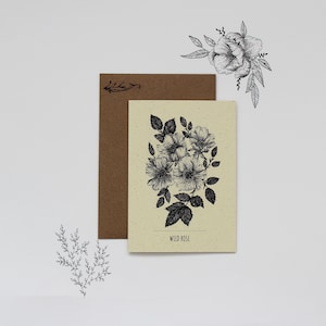 Wild Rose Botanical Illustration Carte de voeux | Carte de voeux recyclée | Carte d’art floral | Cartes de vœux florales