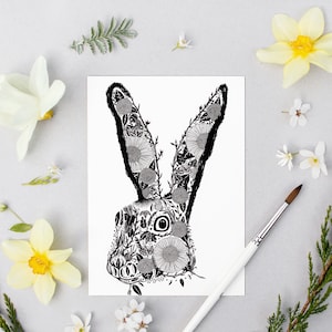 Impresión de postal de liebre / Postales ilustradas / Ilustración de liebre / Juego de postales / Impresión de postal de conejo / Relleno de calcetín navideño