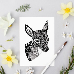 Impresión de postal de ciervo / Postal ilustrada / Conjuntos de postales / Impresiones de animales para pared / Impresión de ciervo / Relleno de calcetines / Impresión de ciervo A6