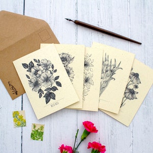 pack of 5: Floral greeting card set | Botanical greeting cards | Flower card set | Floral Note Card Pack | Floral card bundle