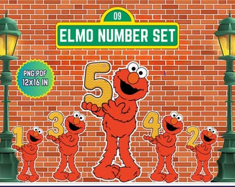 Elmo Birthday Numbers 1-9 Printable | Kids Party Age Signs PNG PDF | Cartoon Number Decorations | Cupcake Topper Files | Instant Download