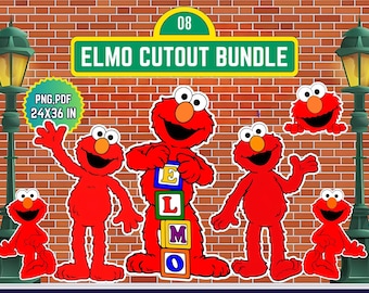 Elmo Character Cutouts Bundle | 8 Large Birthday Backdrop Props (PNG, PDF Instant Download)