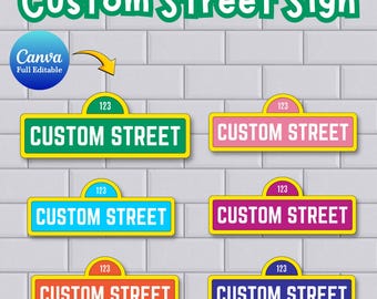 Custom Street Sign Template, Editable Birthday Party Graphic (Canva Download)