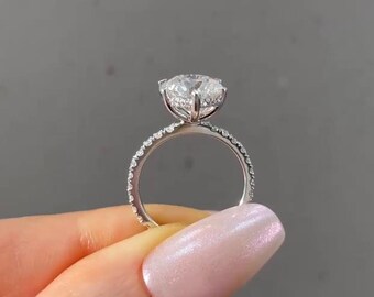 Round Cut 2.50 CT Moissanite Engagement Ring, Hidden Halo 6 Pave Prong Setting, Wedding Anniversary Gift For Wife, Vintage Ring Designs