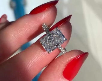 Radiant Cut Hidden Halo Engagement Ring, Pave Prong Setting Vintage Ring Designs, Anniversary Gift For Wife, Art Deco Diamond, Birthday Gift