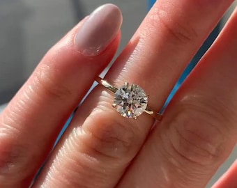 1.30 CT Round Cut Moissanite Engagement Ring, Solitaire Plain Gold band Minimalist Diamond Ring With Prong Setting, Birthday Gift For Wife