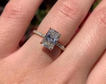 2.50 CT Radiant Cut Moissanite Engagement Ring, Art Deco Designs, Pave Eternity Prong Setting, Anniversary Gift For Wife, 14k Solid Gold