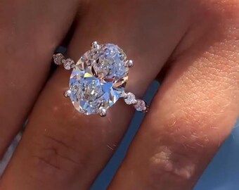 Oval Cut Solitaire Engagement Ring, Marquise Pave Eternity With Straight Shank, Anniversary Gift For Wife, Art Deco Designs, Birthday Gift