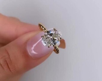 Hidden Halo 2 CT Oval Cut Moissanite Engagement Ring, Infinity Gold Band, Pave Prong Setting, Crossover Shank, Anniversary Gift For Wife