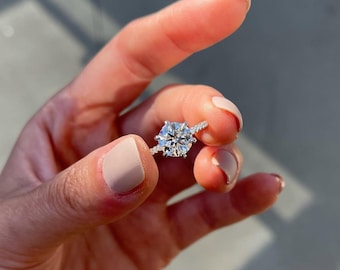 Classic 6 Prong Round Cut Moissanite Ring, Pave prong Eternity Set Diamond, Anniversary Gift For Wife, Vintage Ring, Designs, Art Deco Ring