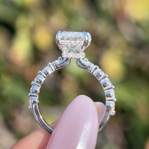 Double Hidden Halo Radiant Cut Diamond Ring, Bridal Ring Set, Bubble Prong Setting, Anniversary Gift For Wife, Bridal Jewelry For women