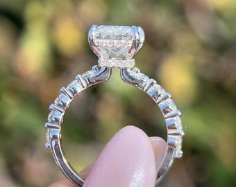 Double Hidden Halo Radiant Cut Diamond Ring, Bridal Ring Set, Bubble Prong Setting, Anniversary Gift For Wife, Bridal Jewelry For women