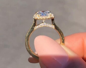 2 CT Cushion Cut Halo Cathedral Moissanite Engagement Ring, Anniversary Gift For Wife, Vintage Diamond Ring, Birthday Gift, Halo Pave Bridge