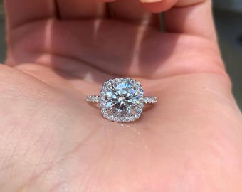 2 CT Round Cut Moissanite Wedding Engagement Ring, Halo Pave Prong Setting With Straight Shank, 14k White Gold Ring, Anniversary Gift To Her